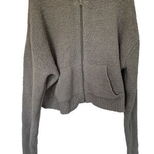 Skims Teddy Fleece Sherpa Crop Full Zip Hoodie Gray